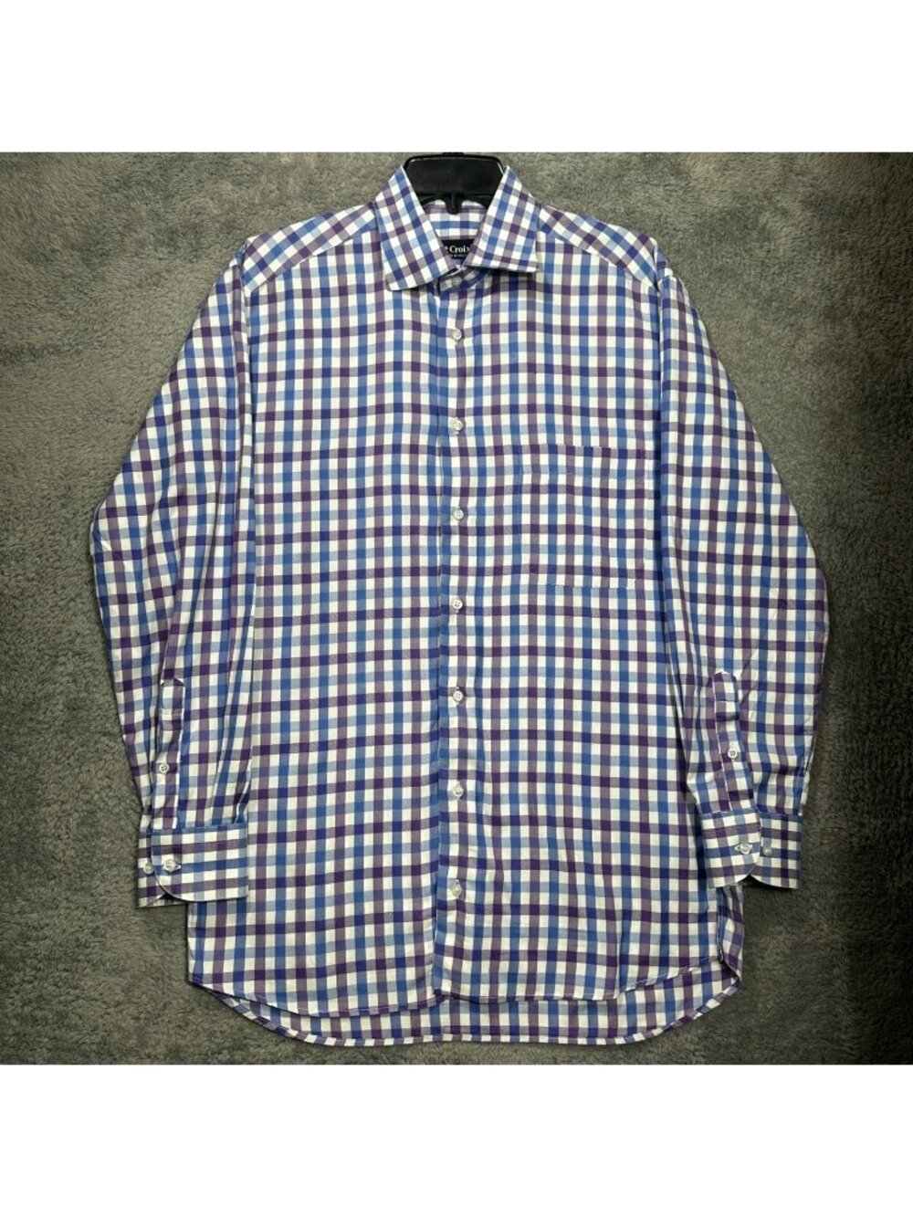 St Croix Button Down Shirt Mens M Blue Purple Gingham Check Made in Italy Cotton